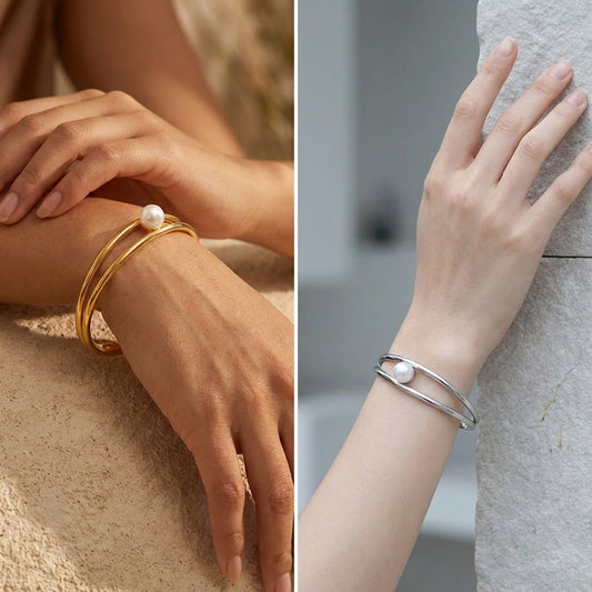 Pearl 18k Gold Plated Open Bracelet
