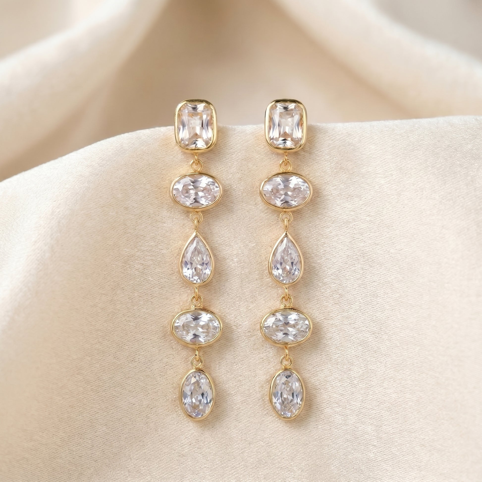 Luxury Clear Crystal Drop Earrings - Skin Friendly Gold