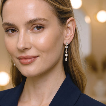 Luxury Clear Crystal Drop Earrings - Skin Friendly Gold