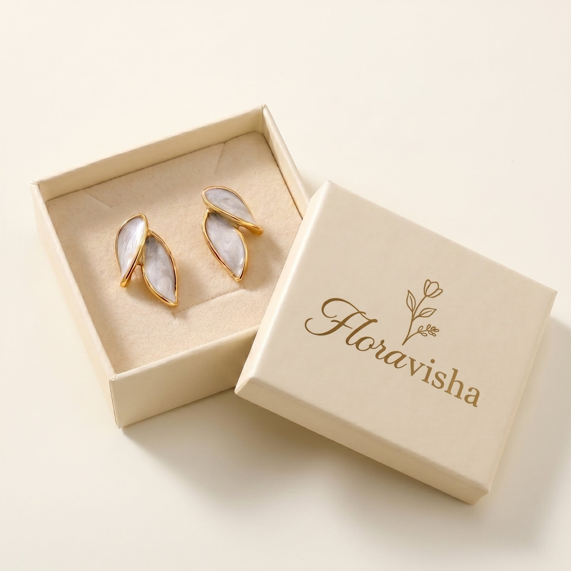 Gold Leaf Enamel Earrings – Minimalist Statement Earrings for Women