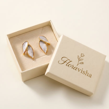 Gold Leaf Enamel Earrings – Minimalist Statement Earrings for Women