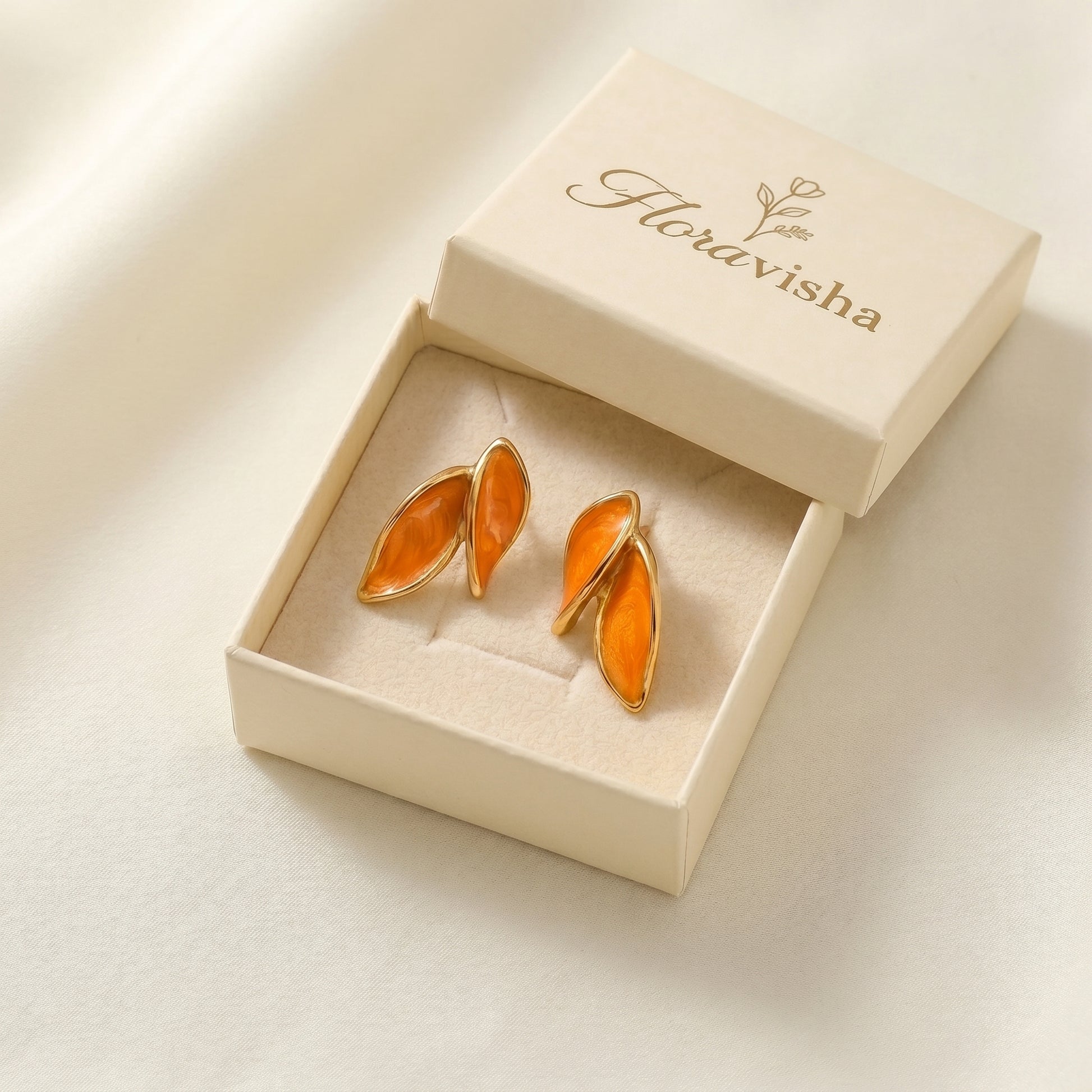 Gold Leaf Enamel Earrings – Minimalist Statement Earrings for Women