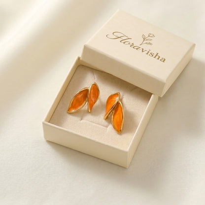 Gold Leaf Enamel Earrings – Minimalist Statement Earrings for Women