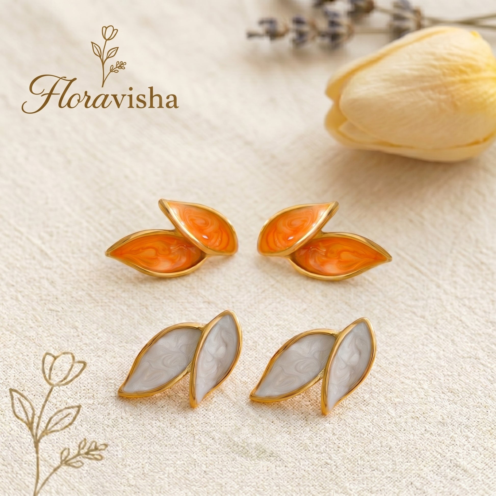 Gold Leaf Enamel Earrings – Minimalist Statement Earrings for Women