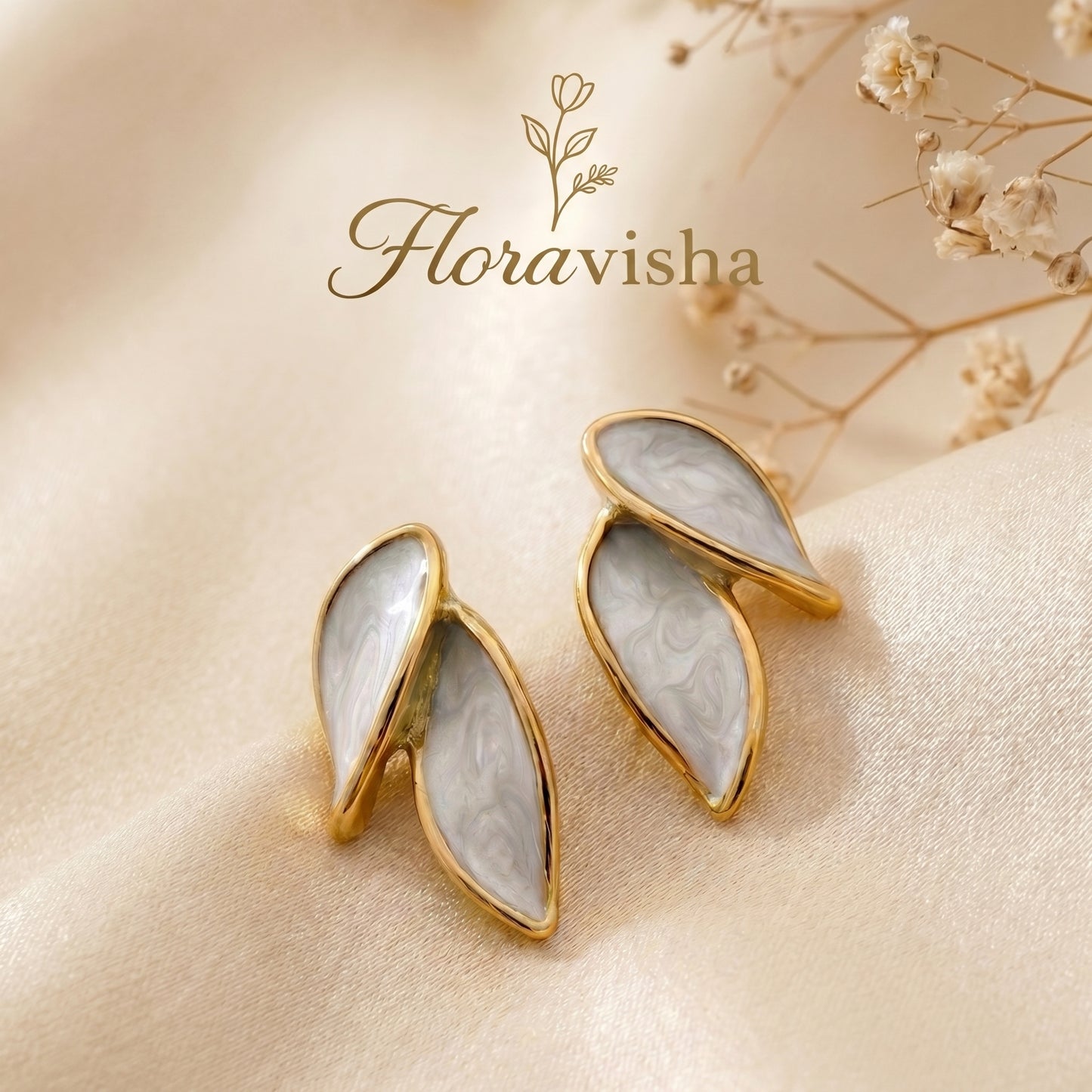 Gold Leaf Enamel Earrings – Minimalist Statement Earrings for Women