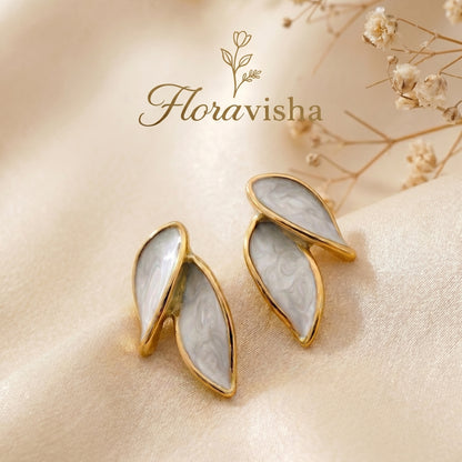 Gold Leaf Enamel Earrings – Minimalist Statement Earrings for Women