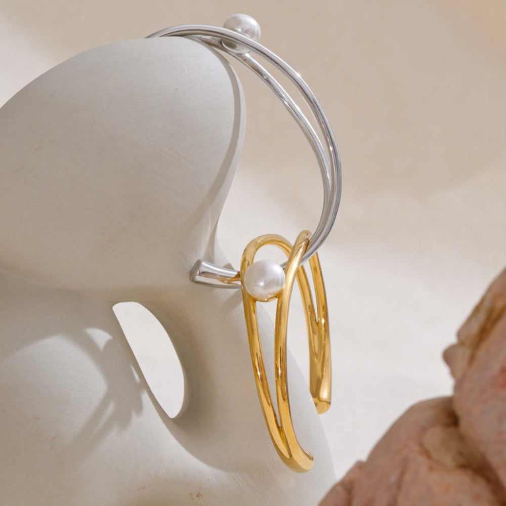 Pearl 18k Gold Plated Open Bracelet