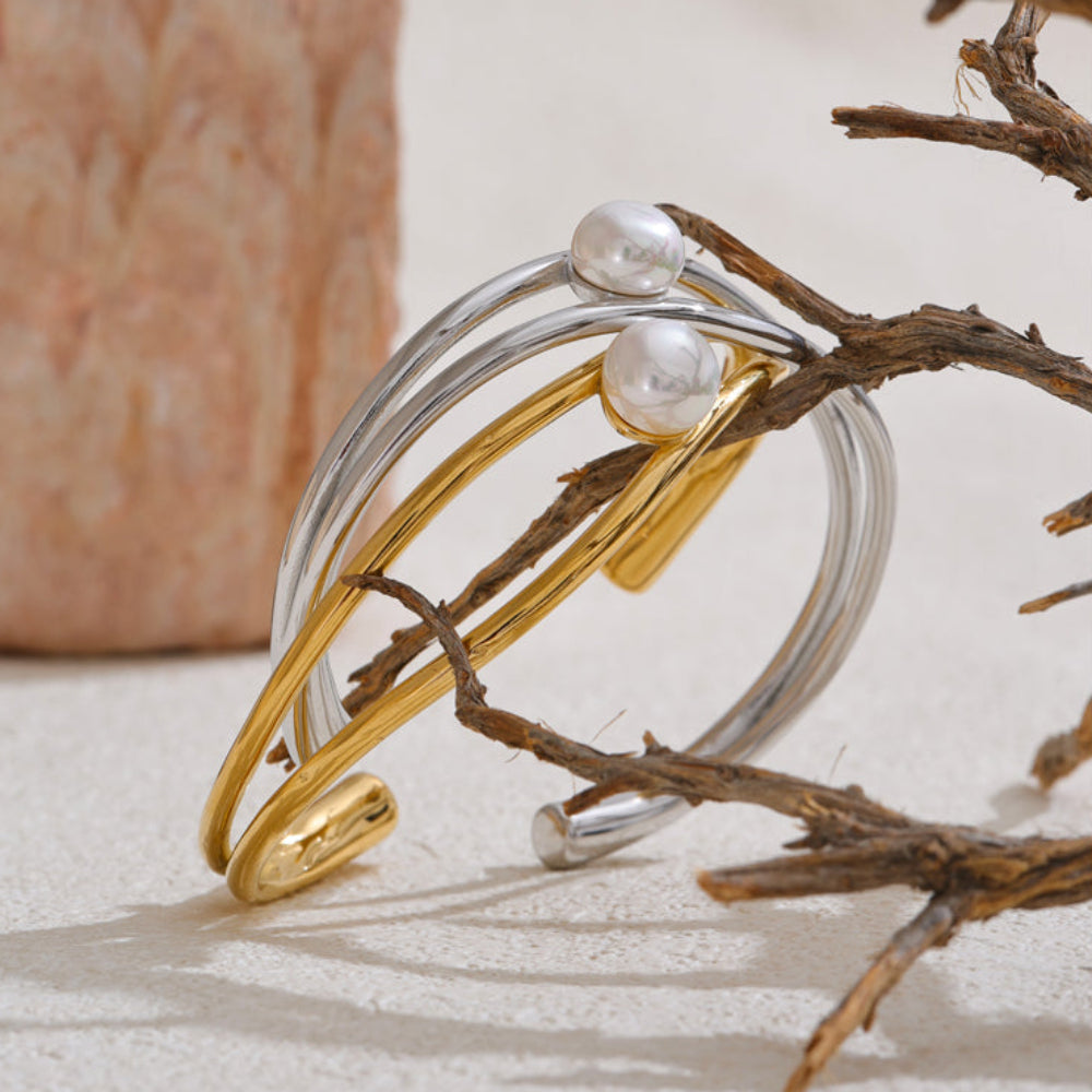 Pearl 18k Gold Plated Open Bracelet