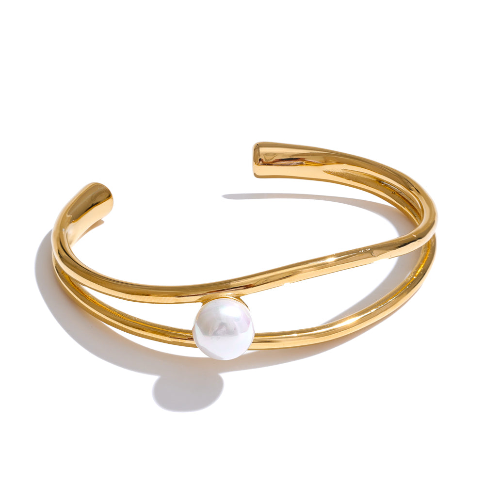 Pearl 18k Gold Plated Open Bracelet