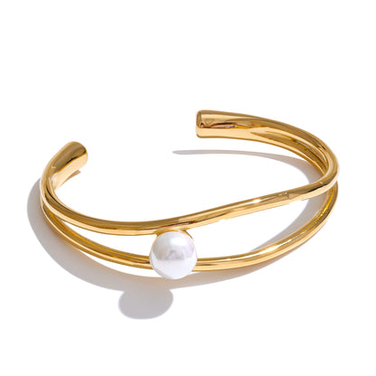 Pearl 18k Gold Plated Open Bracelet