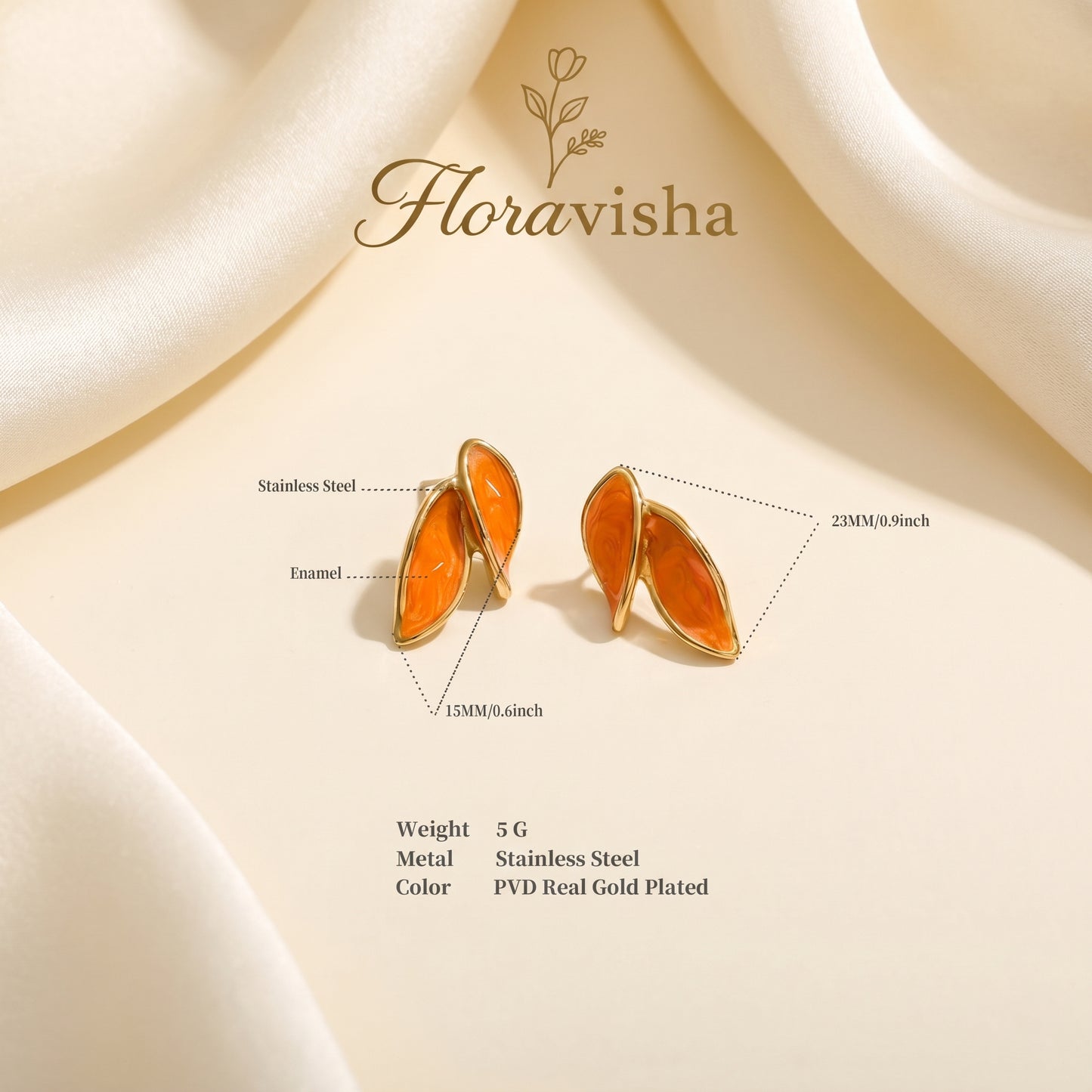 Gold Leaf Enamel Earrings – Minimalist Statement Earrings for Women