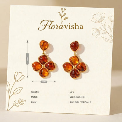 Floravisha earrings on a branded card with product details.