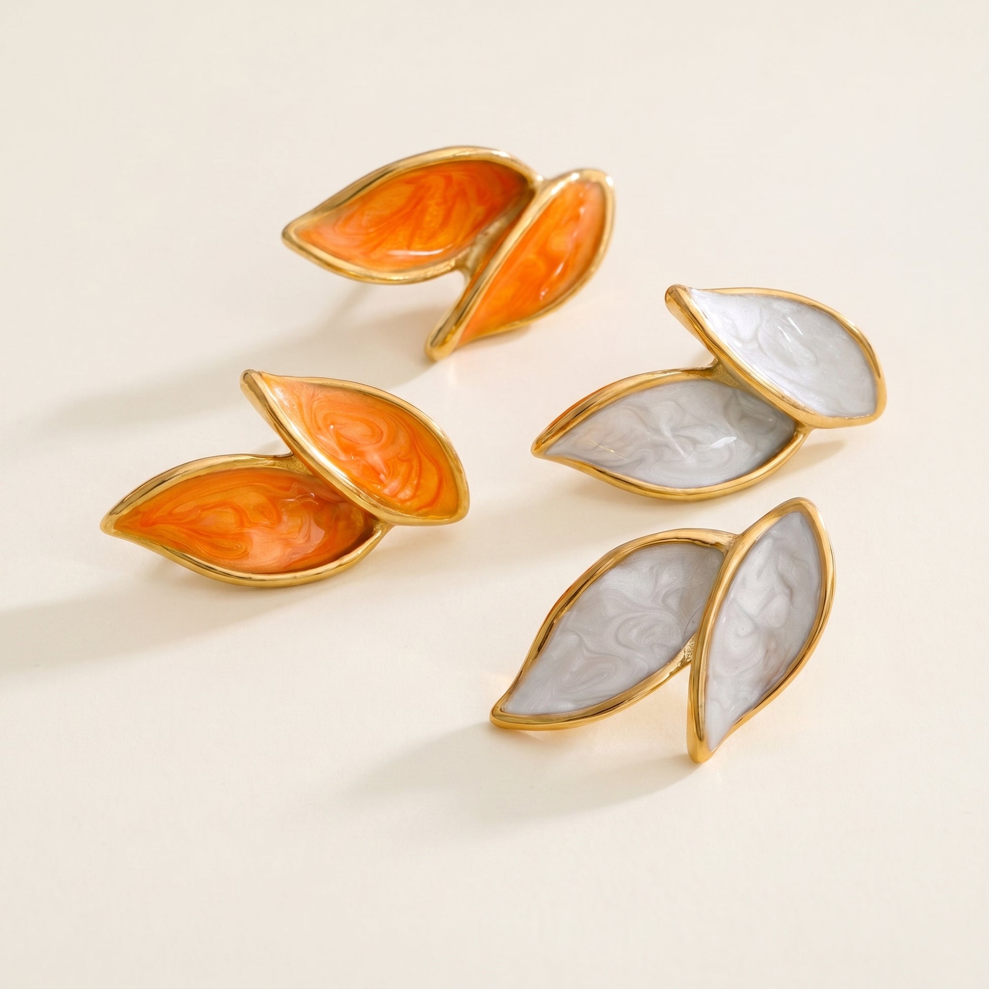 Gold Leaf Enamel Earrings – Minimalist Statement Earrings for Women