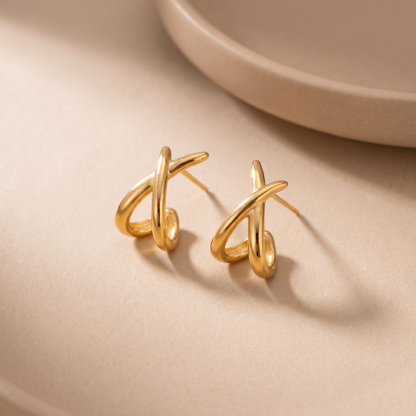 Floravisha Sienne Crossover Hoop Earrings in high quality 18k waterproof gold plating