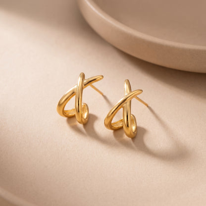 Floravisha Sienne Crossover Hoop Earrings in high quality 18k waterproof gold plating