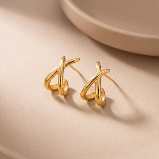 Floravisha Sienne Crossover Hoop Earrings in high quality 18k waterproof gold plating
