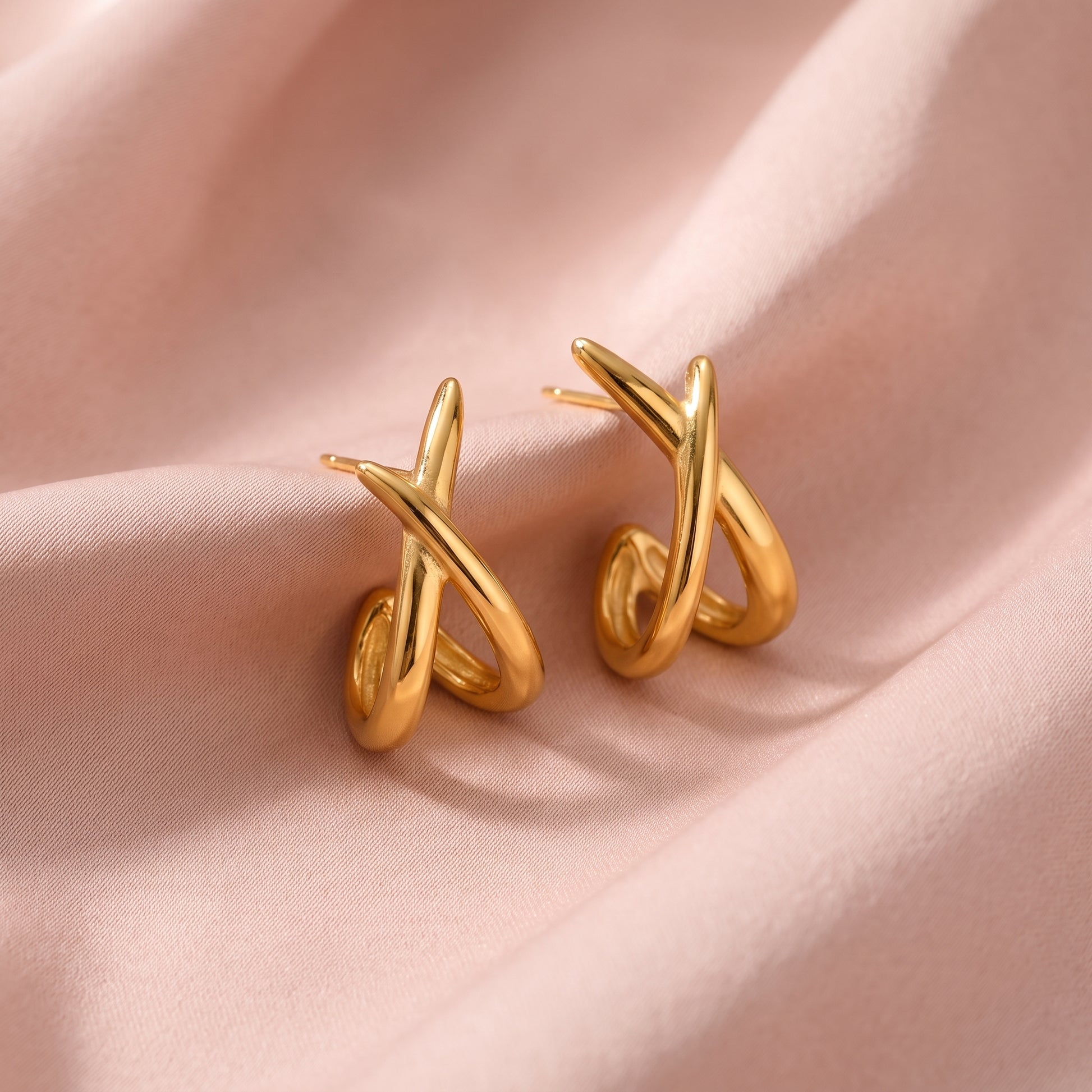 Floravisha Sienne Crossover Hoop Earrings in high quality 18k waterproof gold plating