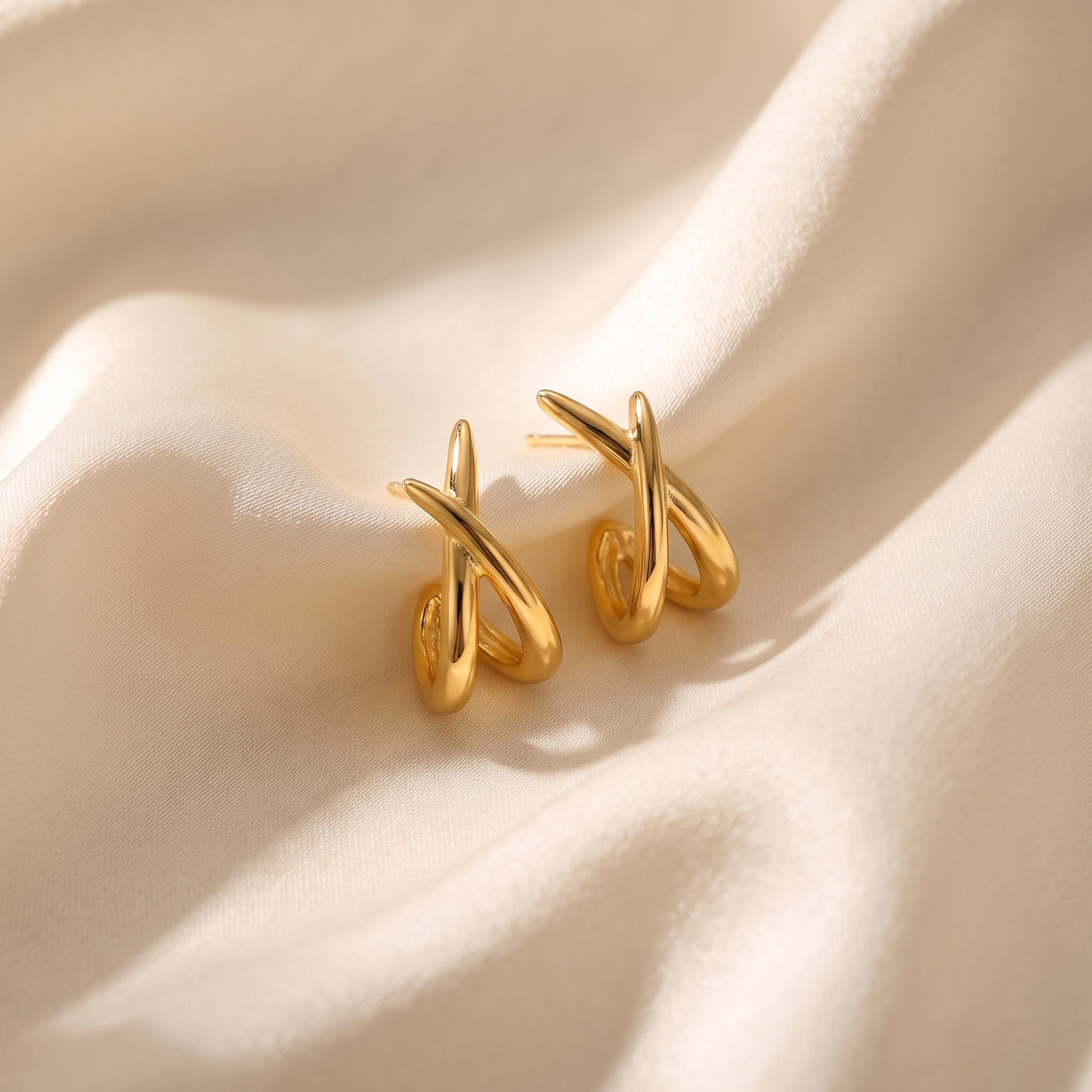 Floravisha Sienne Crossover Hoop Earrings in high quality 18k waterproof gold plating
