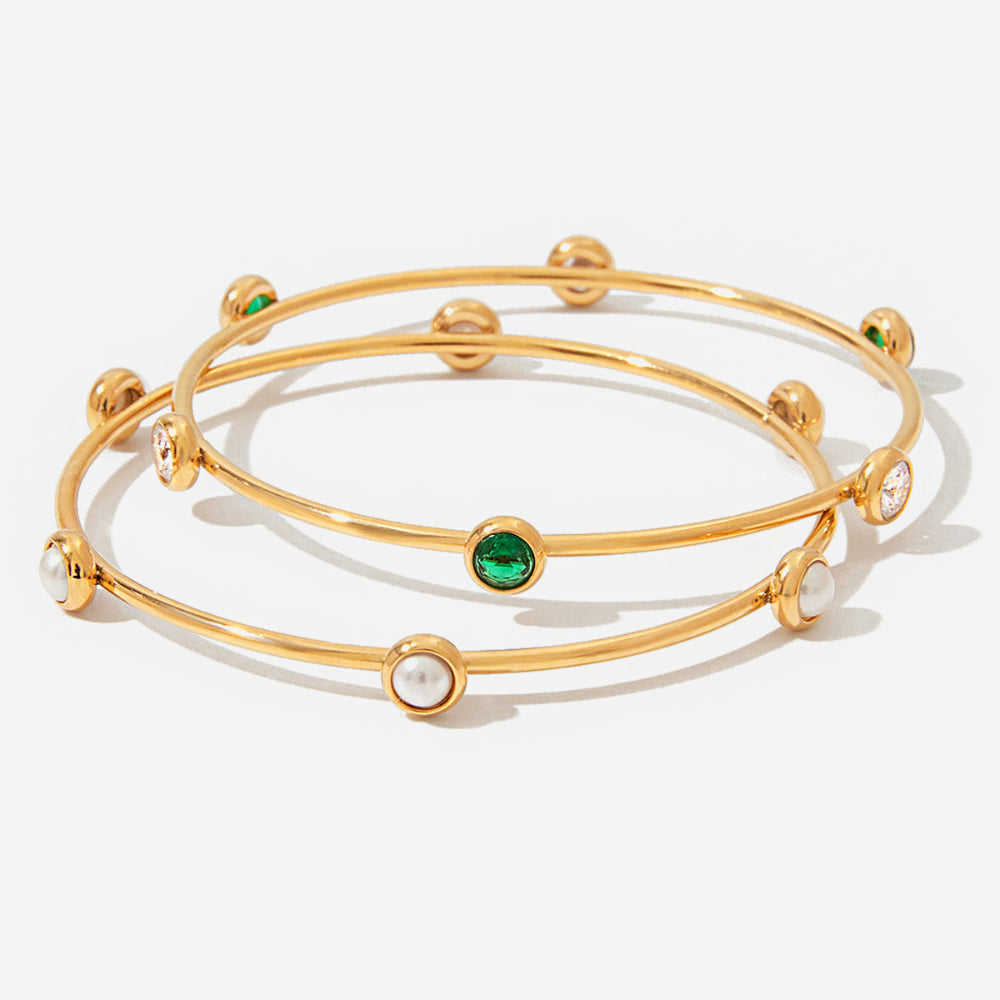 gold bracelet/ bangles with green and pearl stones