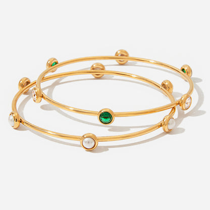 gold bracelet/ bangles with green and pearl stones