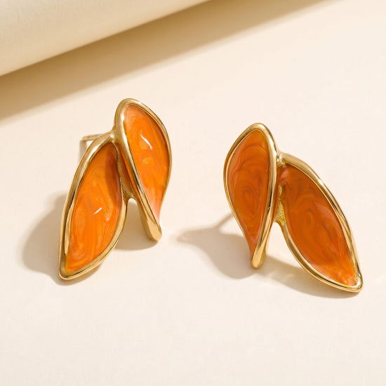 Gold Leaf Enamel Earrings – Minimalist Statement Earrings for Women